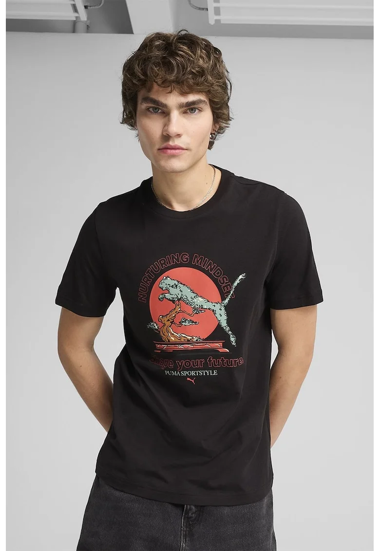Tricou de bumbac cu decolteu la baza gatului, Negru/Coral