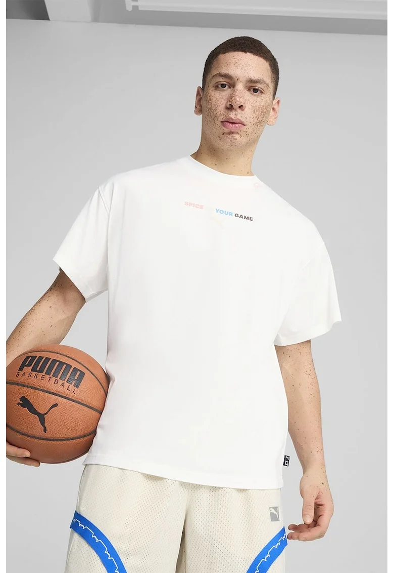 Tricou supradimensionat cu imprimeu, Alb optic/Albastru deschis
