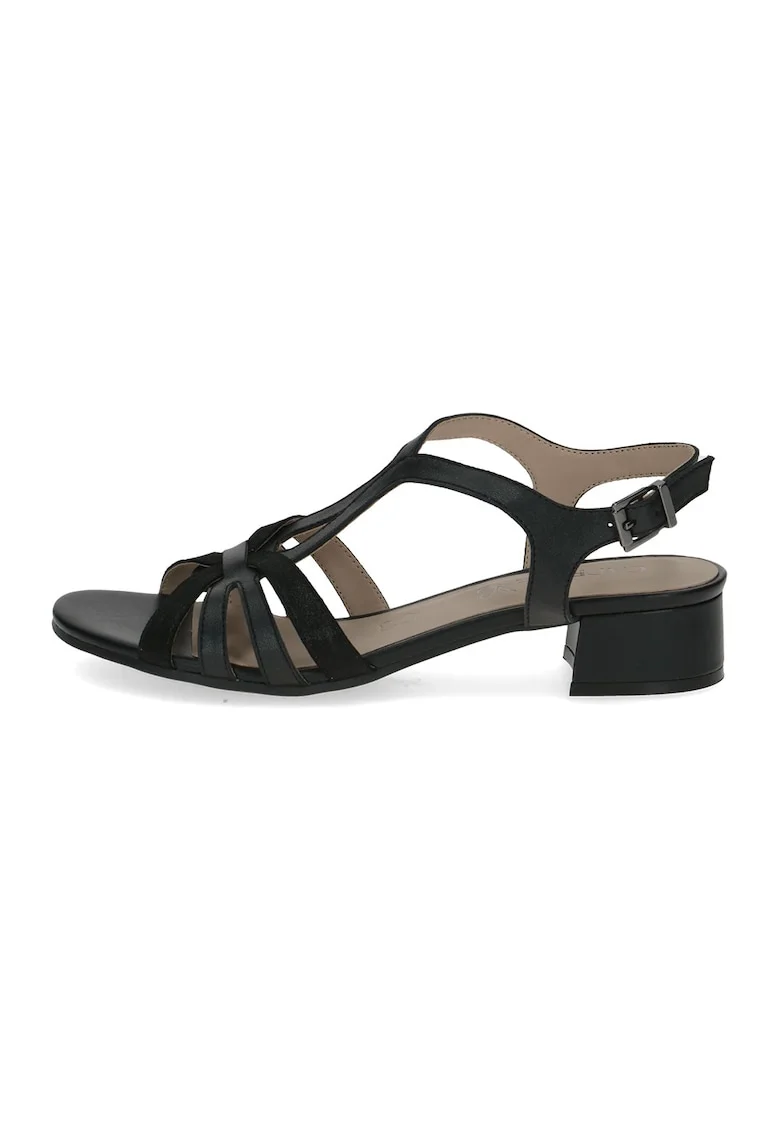 Sandale de piele cu toc masiv, Negru