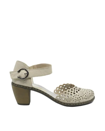 Pantofi decupati  bej din piele naturala cu perforatii dantelate RIK40902-60, Bej