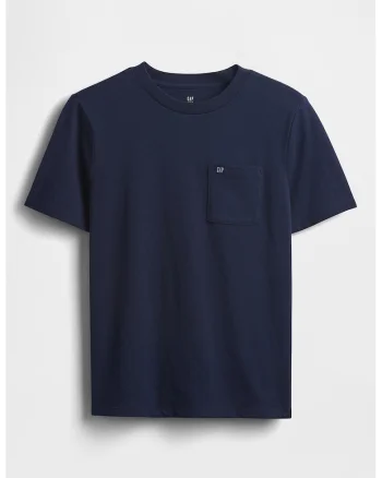 Tricou de bumbac cu decolteu la baza gatului, Bleumarin