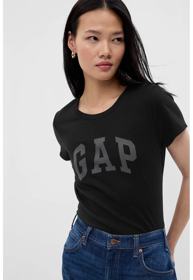Tricou din bumbac cu logo, Negru/Gri antracit