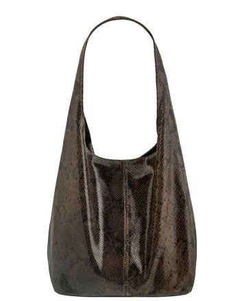 Geanta hobo din piele cu model piele de sarpe, Maro inchis