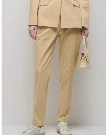 Pantaloni uni regular fit cu talie medie, Bej