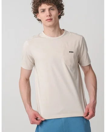 Tricou cu buzunar pe piept, Alb fildes