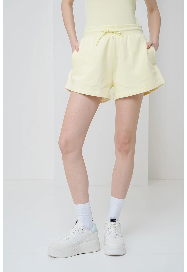 Pantaloni scurti de bumbac cu talie inalta Norlina, Galben deschis