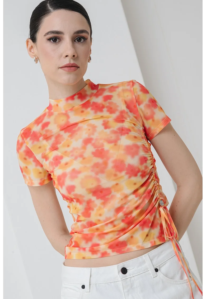 Tricou cu model floral Dastoria, Galben/Roz