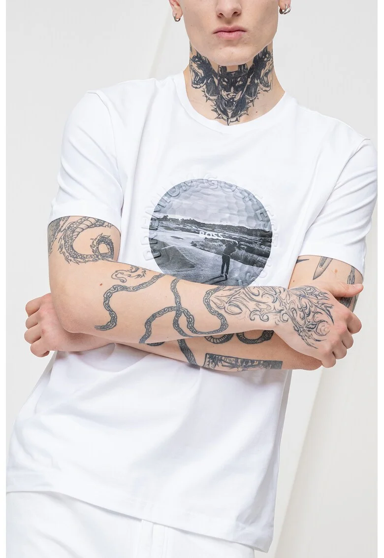 Tricou din amestec de bumbac cu imprimeu foto Heritage, Alb