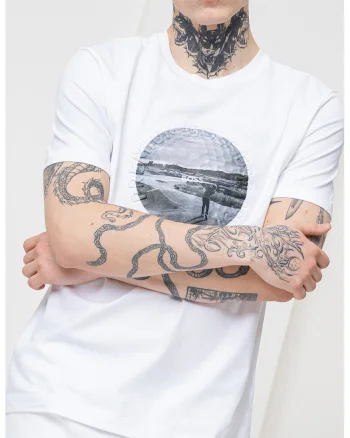 Tricou din amestec de bumbac cu imprimeu foto Heritage, Alb