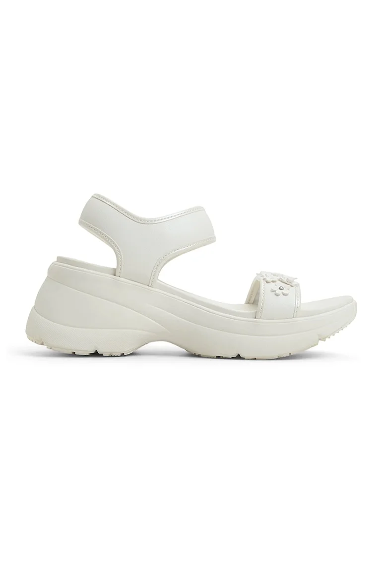 Sandale wedge de piele ecologica Camomille, Alb murdar