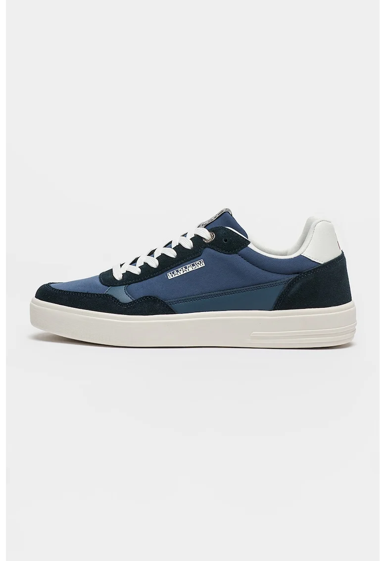Pantofi sport din piele cu model si garnituri din material sintetic, Albastru inchis