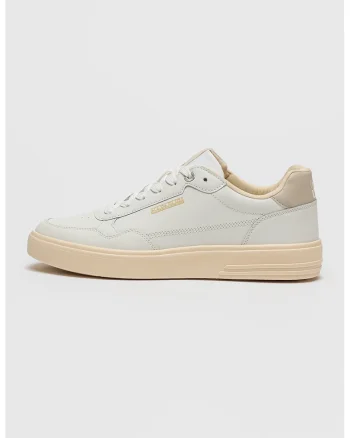 Pantofi sport din piele cu logo discret, Alb/Bej deschis