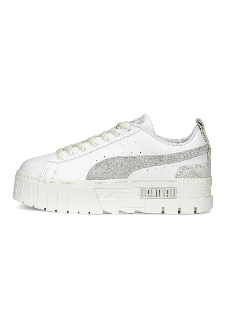 Pantofi sport cu garnituri de piele intoarsa Mayze Thrifted, Alb/Gri cenusiu