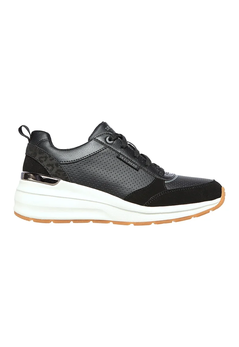 Pantofi sport wedge de piele ecologica Billion-Subtle Spots, Negru stins