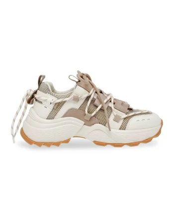Pantofi sport masivi cu garnituri de plasa Tazmania, Alb/Maro nisip