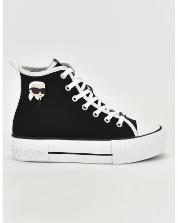 Tenisi mid-high cu detalii logo, Alb/Negru stins