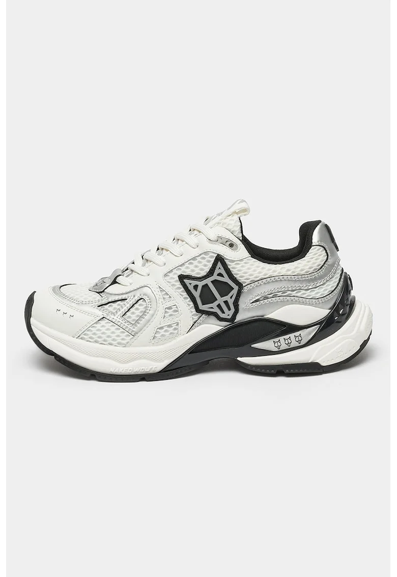 Pantofi sport de plasa cu detalii logo Smash, Alb/Argintiu