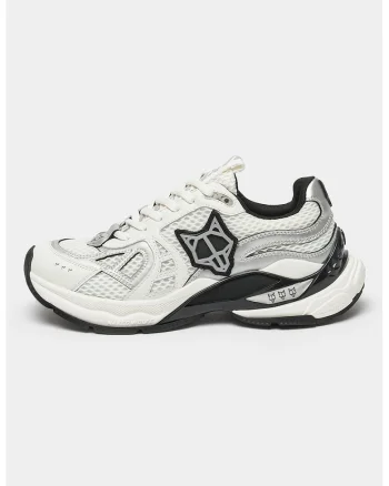 Pantofi sport de plasa cu detalii logo Smash, Alb/Argintiu