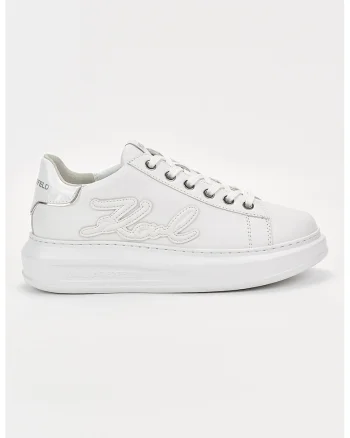 Pantofi sport din piele cu imprimeu logo, Alb