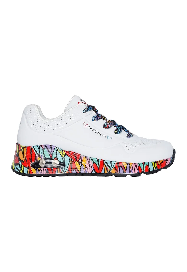 Pantofi sport wedge din piele ecologica Ravaged Love, Alb/Multicolor