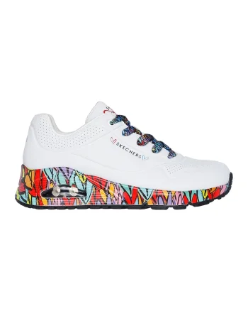 Pantofi sport wedge din piele ecologica Ravaged Love, Alb/Multicolor