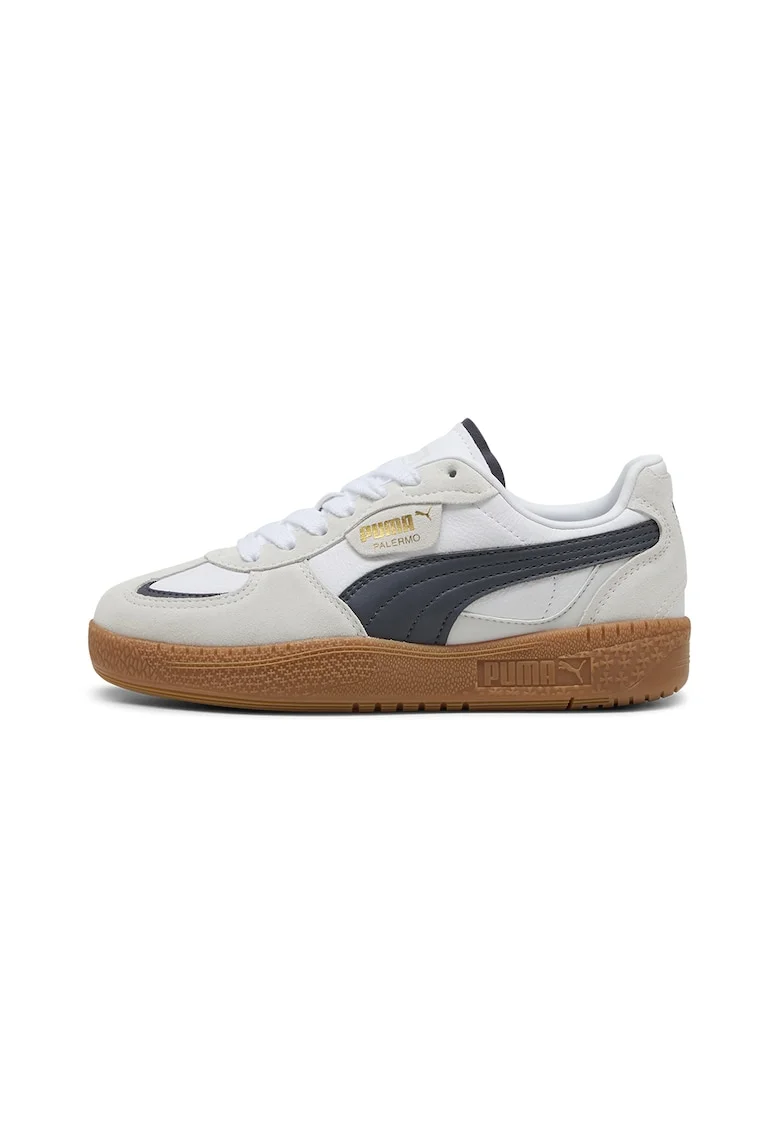 Pantofi sport Palermo de piele si piele intoarsa, Alb/Negru/Gri deschis