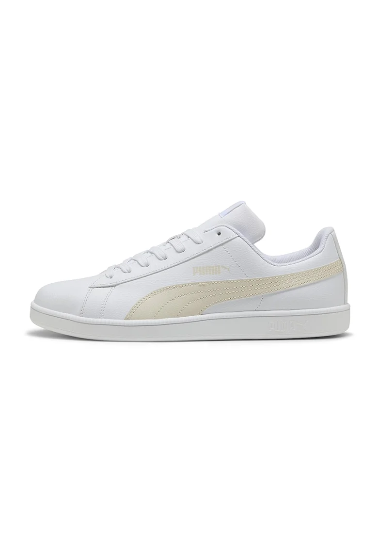 Pantofi sport de piele ecologica cu talpa plata, Alb optic/Alb murdar