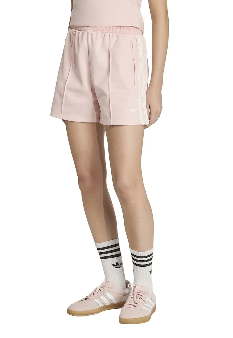 Pantaloni scurti cu talie elastica si buzunare cu fermoar, Roz pal
