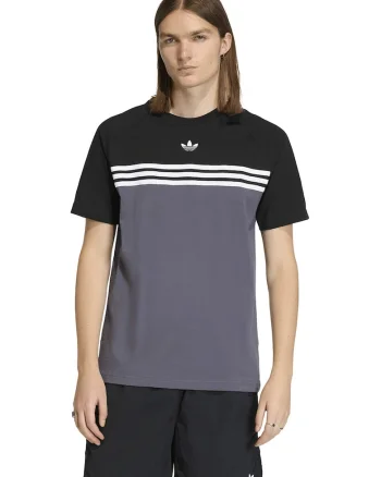 Tricou colorblock cu benzi contrastante, Alb/Negru/Gri inchis