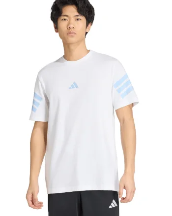 Tricou de bumbac cu decolteu la baza gatului si logo, Alb/Albastru deschis