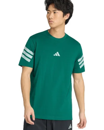 Tricou de bumbac cu decolteu la baza gatului si logo, Alb/Verde inchis