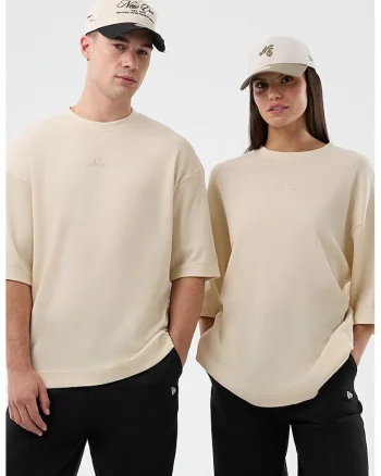 Tricou unisex cu decolteu la baza gatului si model unisex, Bej deschis