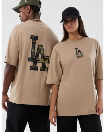 Tricou din bumbac cu model unisex LA Dodgers, Bej