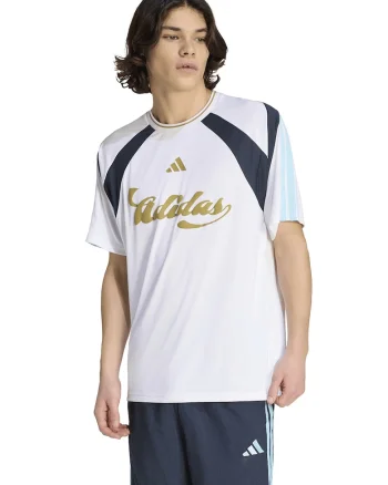 Tricou cu imprimeu TIRO, Alb/Galben murdar/Albastru glaciar