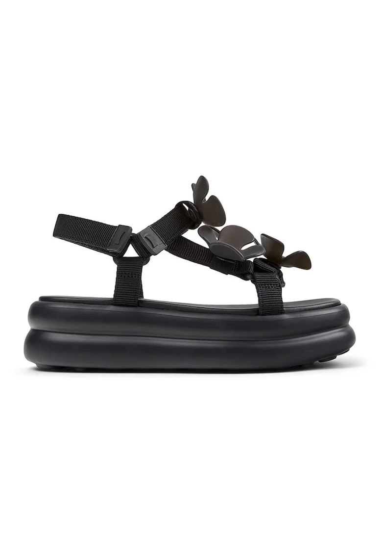 Sandale flatform cu detalii florale Twins, Negru/Negru stins