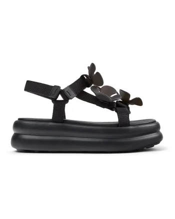 Sandale flatform cu detalii florale Twins, Negru/Negru stins