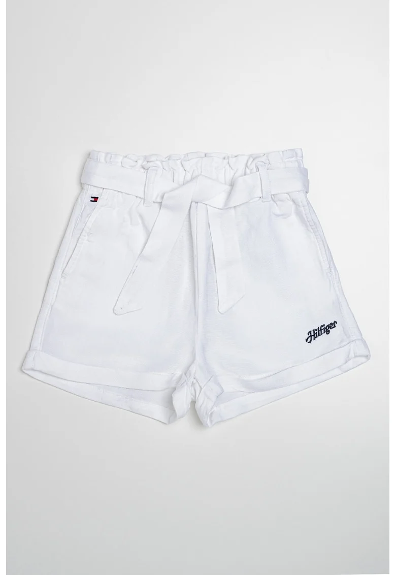 Pantaloni scurti uni cu cordon, Alb