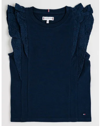 Bluza de bumbac cu volane, Bleumarin