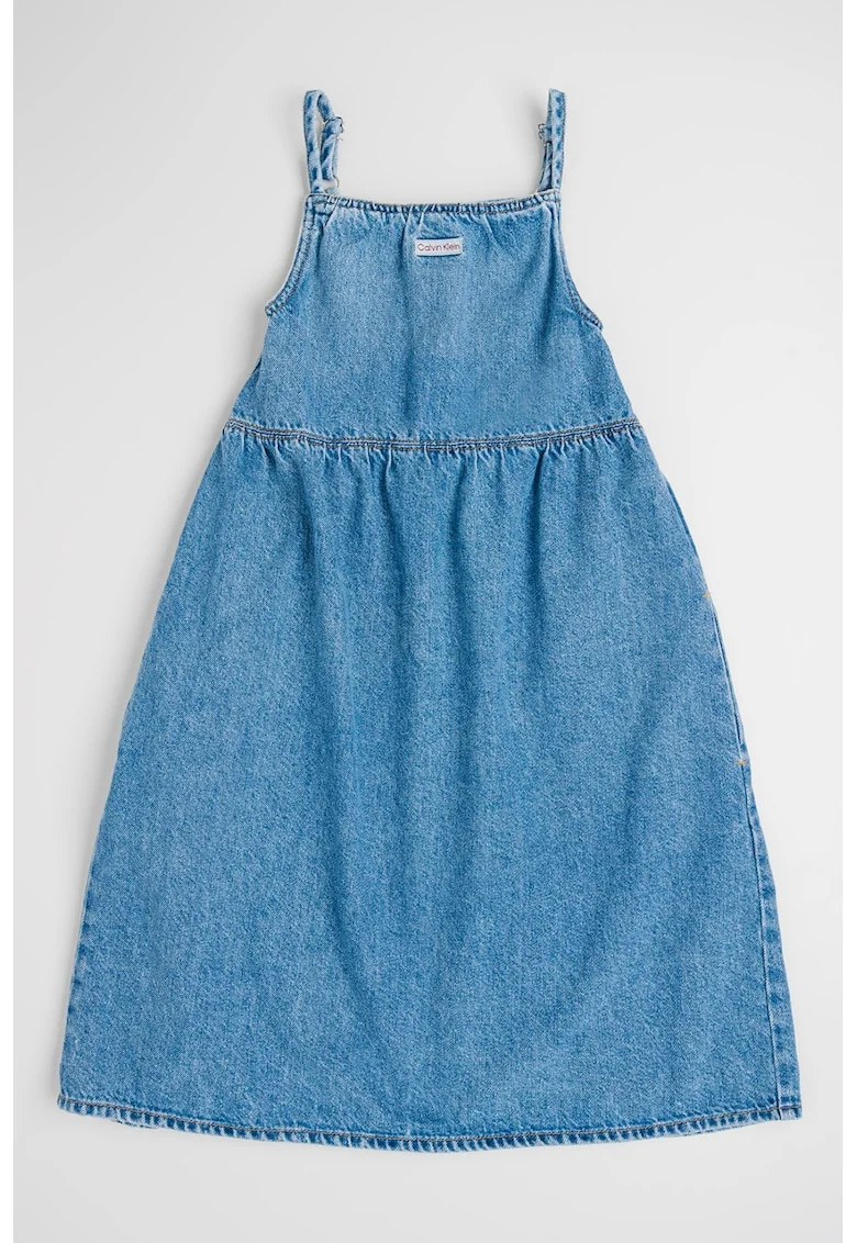 Rochie evazata din denim si amestec de lyocell, Albastru deschis