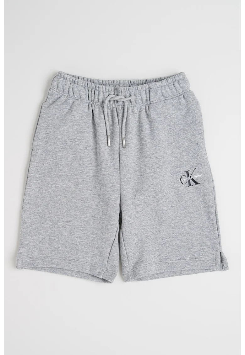 Pantaloni scurti de bumbac cu imprimeu logo discret, Gri melange