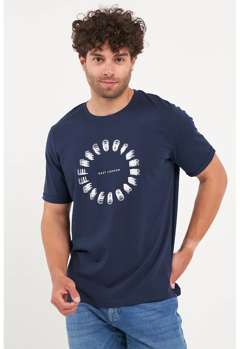Tricou regular fit cu imprimeu grafic, Alb/Bleumarin