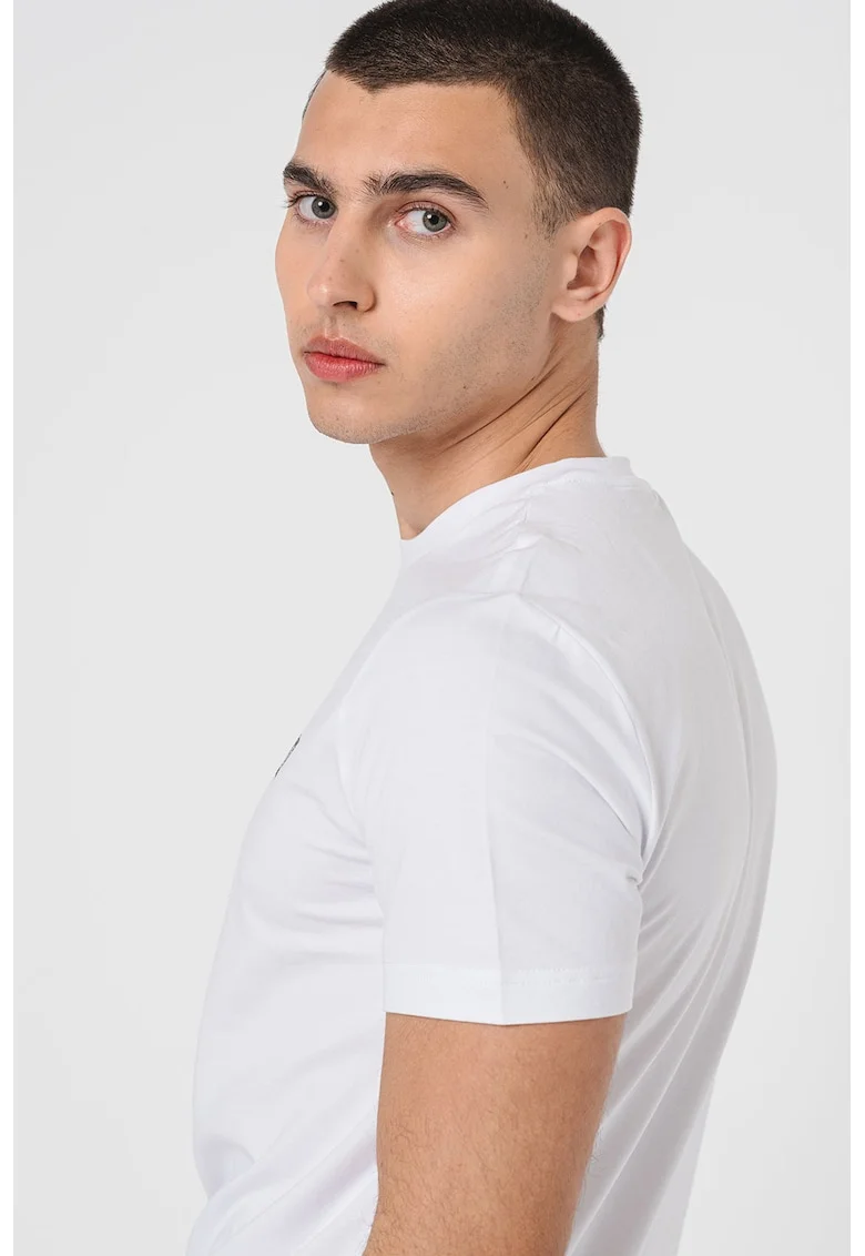 Tricou cu decolteu la baza gatului si logo, Negru/Alb murdar