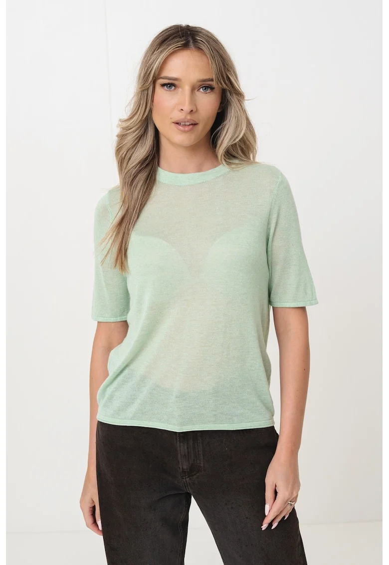 Tricou semitransparent din amestec de in, Verde pal