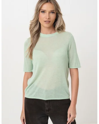 Tricou semitransparent din amestec de in, Verde pal