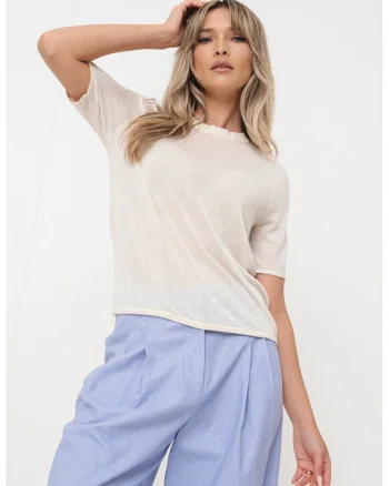 Tricou semitransparent din amestec de in, Bej deschis melange
