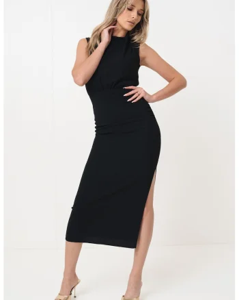 Rochie cambrata cu slit lateral Kimile, Negru