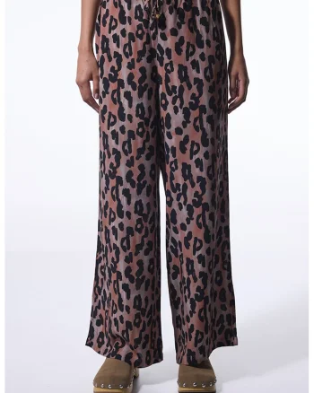 Pantaloni cu animal print, Negru stins/Maro nisip/Caramiziu