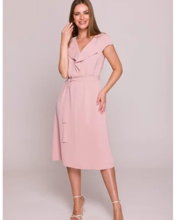 Rochie cu jabou si curea in talie,, Roz pudrat