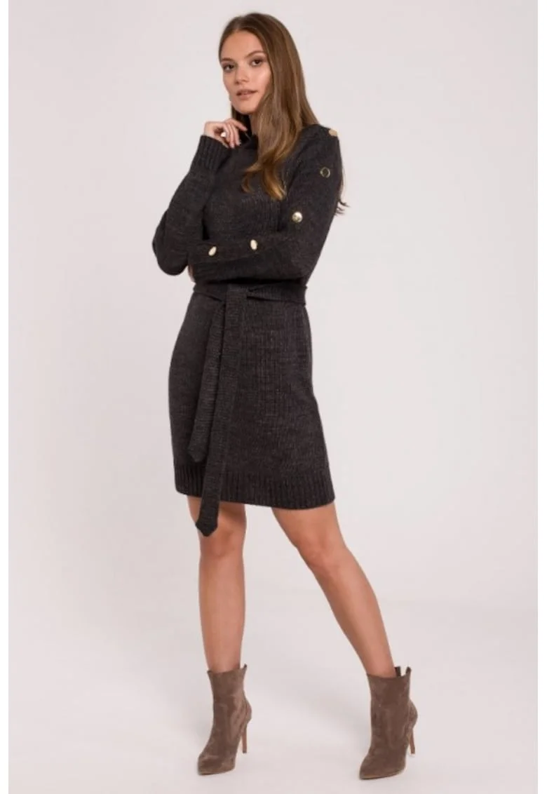 Rochie tip pulover cu nasturi decorativi pe maneci,, Gri inchis