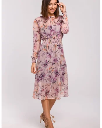 Rochie midi din sifon cu maneci lungi,, Violet/Roz
